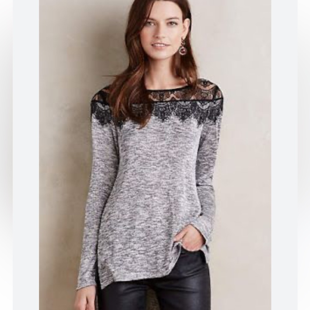Anthropologie Sunday in Brooklyn Grey Lace top